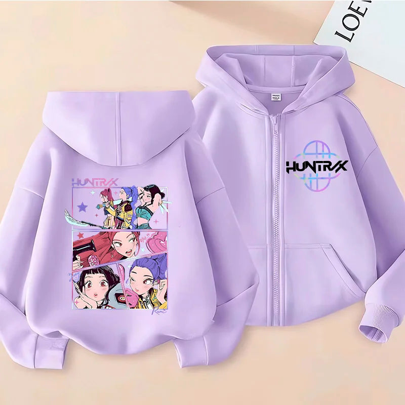 Funny Zip Up Sweatshirts Kpop Demon Hunters Hoodie Children Clothes Kid Girl Boy Sweatshirt Zipper Hoody Baby Casual Top