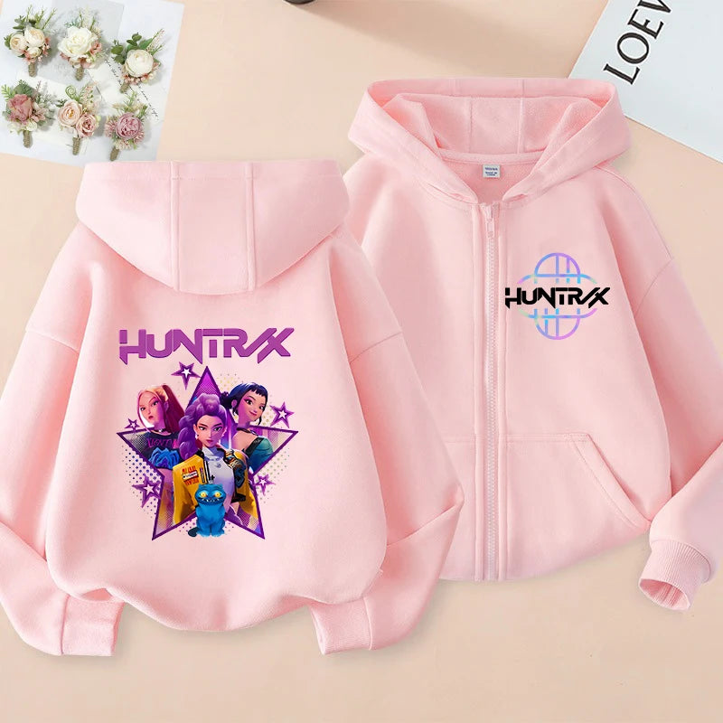 Funny Zip Up Sweatshirts Kpop Demon Hunters Hoodie Children Clothes Kid Girl Boy Sweatshirt Zipper Hoody Baby Casual Top
