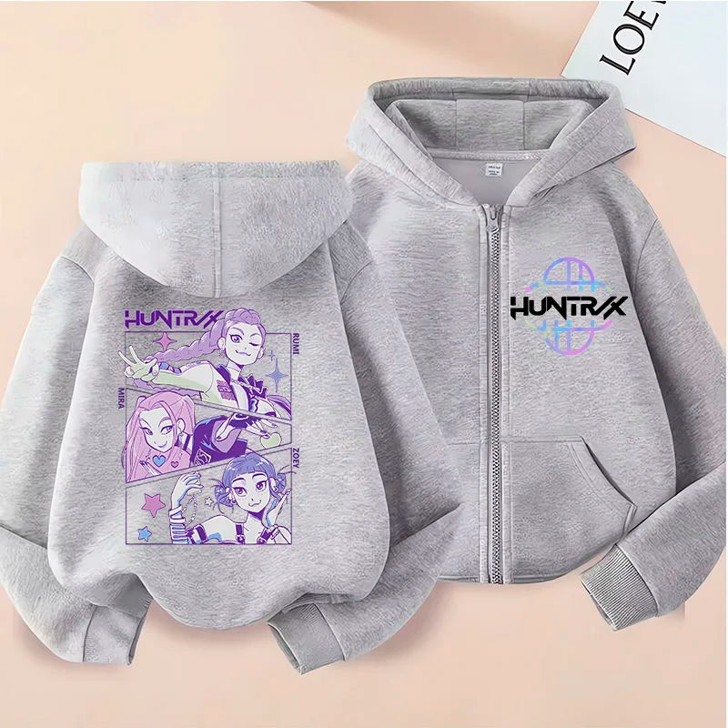 Funny Zip Up Sweatshirts Kpop Demon Hunters Hoodie Children Clothes Kid Girl Boy Sweatshirt Zipper Hoody Baby Casual Top