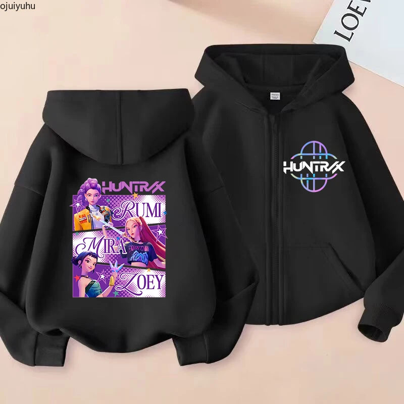 Sweat à capuche zippé manga Huntrix pour enfant