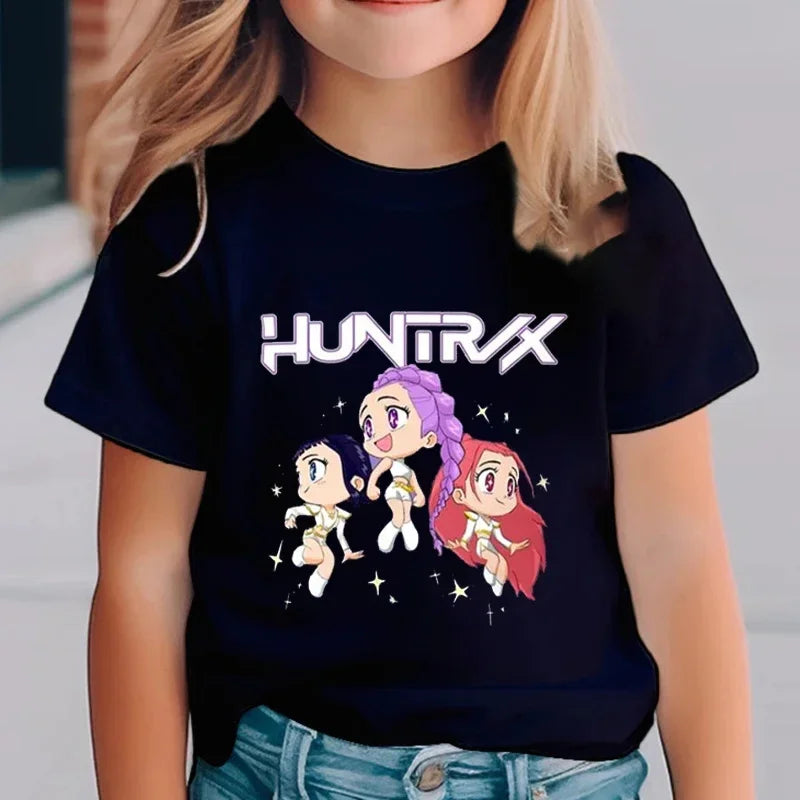 Kpop Demon Hunters Children's Clothing Short Sleeve T-shirt Cute Kpop Demon Hunters Tiger Harajuku Tshirt for Boys Girls
