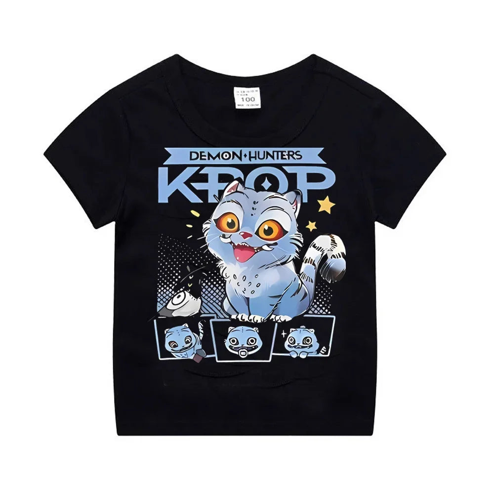 Kpop Demon Hunters Children's Clothing Short Sleeve T-shirt Cute Kpop Demon Hunters Tiger Harajuku Tshirt for Boys Girls