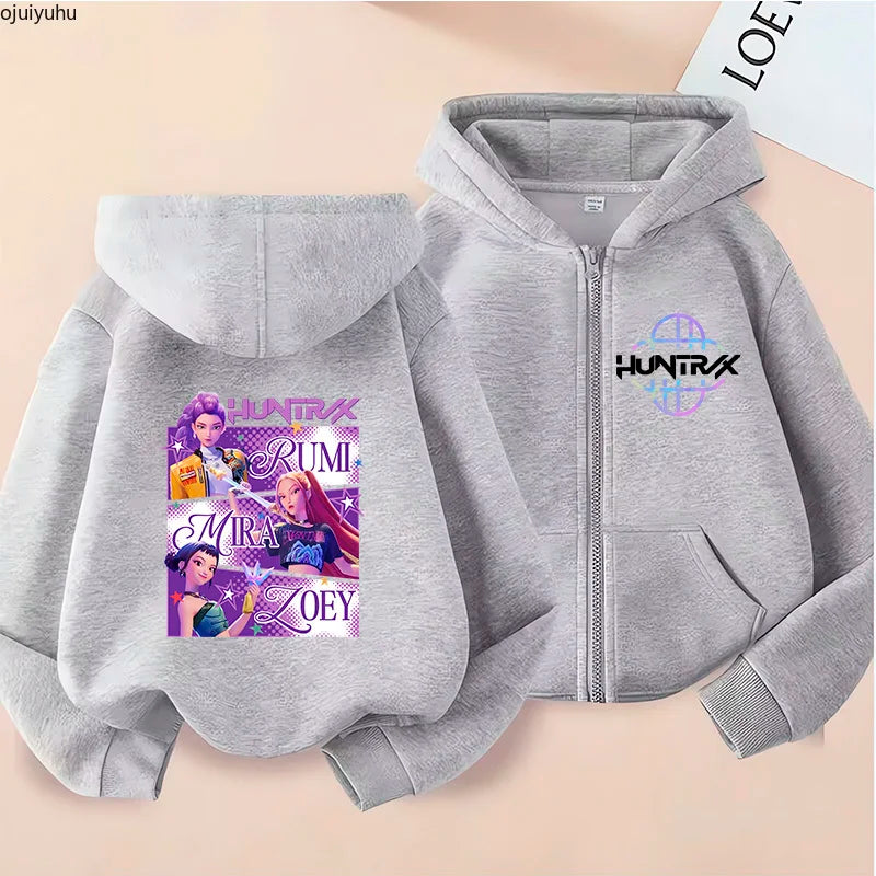 Sweat à capuche zippé manga Huntrix pour enfant