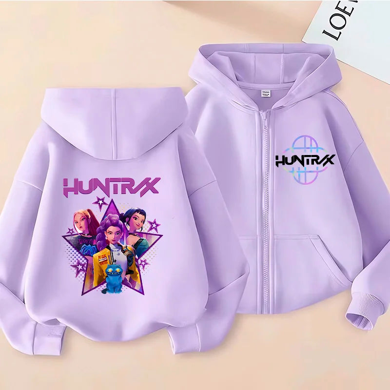 Funny Zip Up Sweatshirts Kpop Demon Hunters Hoodie Children Clothes Kid Girl Boy Sweatshirt Zipper Hoody Baby Casual Top