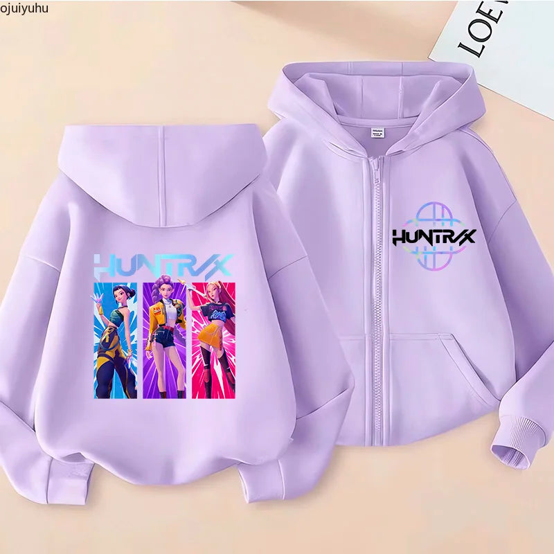 Sweat à capuche zippé manga Huntrix pour enfant