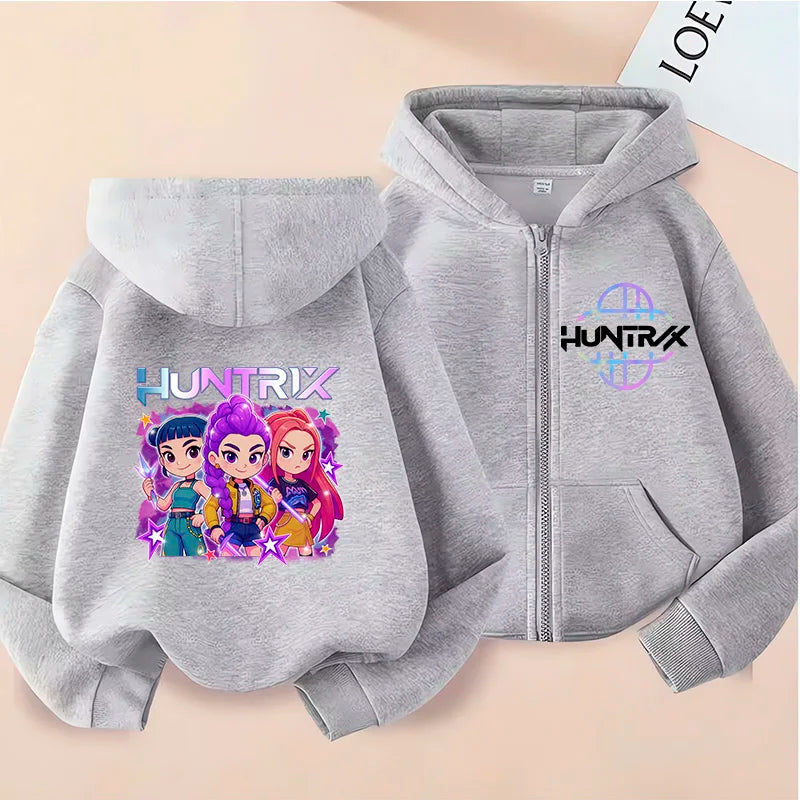 Funny Zip Up Sweatshirts Kpop Demon Hunters Hoodie Children Clothes Kid Girl Boy Sweatshirt Zipper Hoody Baby Casual Top