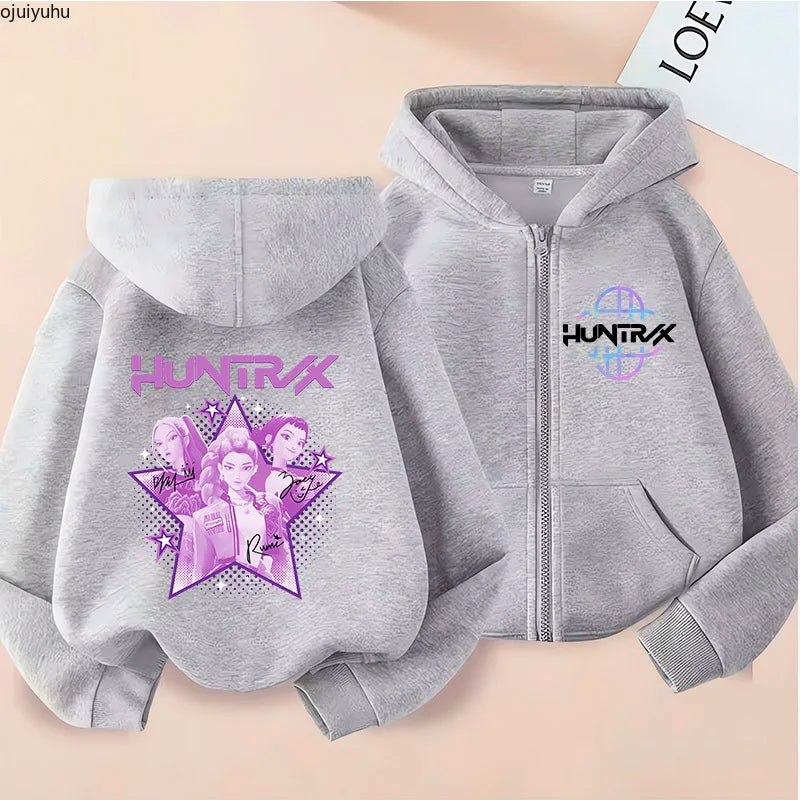 Sweat à capuche zippé manga Huntrix pour enfant