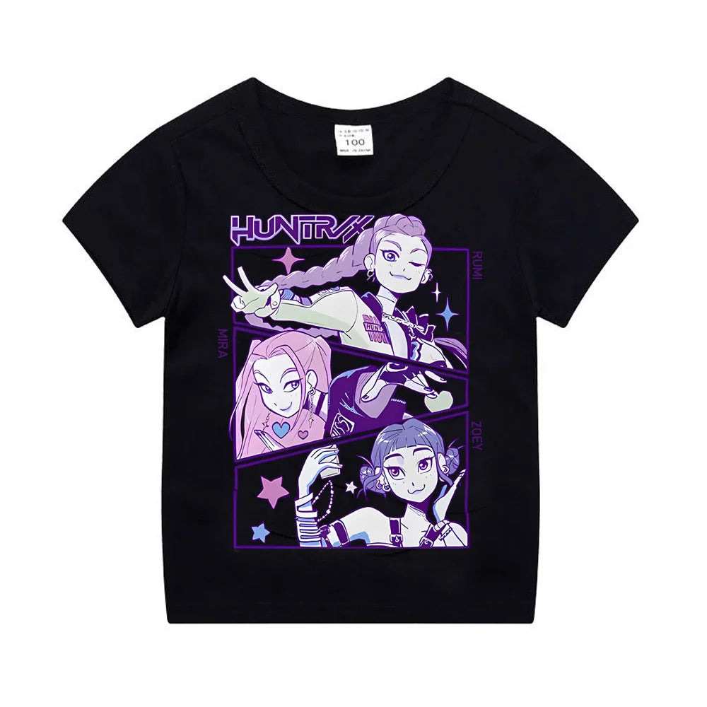 Kpop Demon Hunters Children's Clothing Short Sleeve T-shirt Cute Kpop Demon Hunters Tiger Harajuku Tshirt for Boys Girls