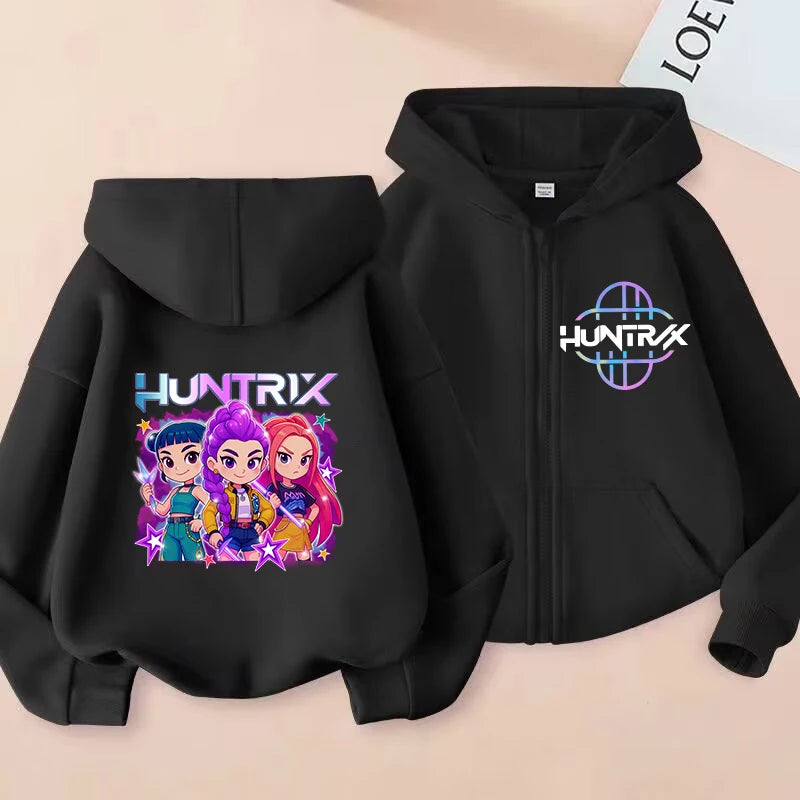 Funny Zip Up Sweatshirts Kpop Demon Hunters Hoodie Children Clothes Kid Girl Boy Sweatshirt Zipper Hoody Baby Casual Top
