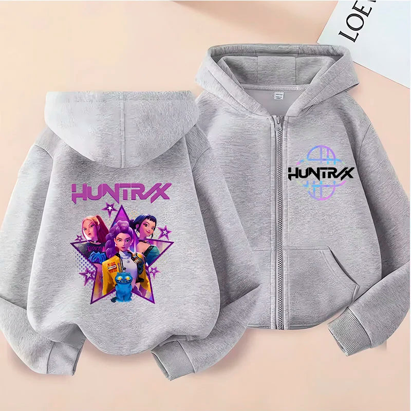 Funny Zip Up Sweatshirts Kpop Demon Hunters Hoodie Children Clothes Kid Girl Boy Sweatshirt Zipper Hoody Baby Casual Top