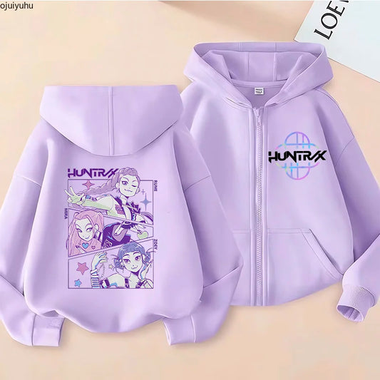 Funny Zip Up Sweatshirts Kpop Demon Hunters Hoodie Children Clothes Kid Girl Boy Sweatshirt Zipper Hoody Baby Casual Top