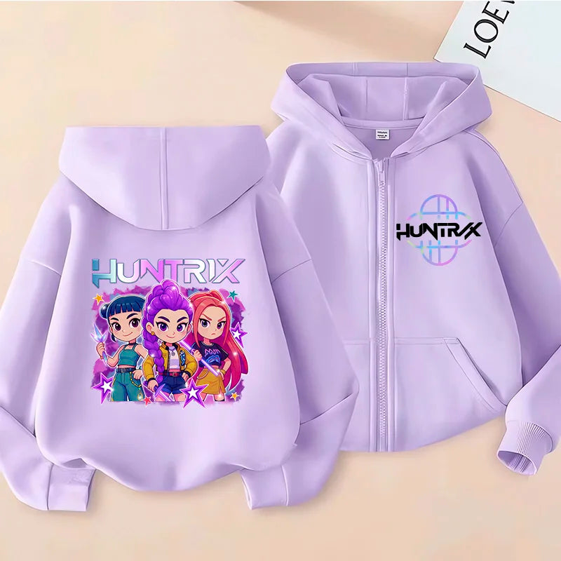Funny Zip Up Sweatshirts Kpop Demon Hunters Hoodie Children Clothes Kid Girl Boy Sweatshirt Zipper Hoody Baby Casual Top