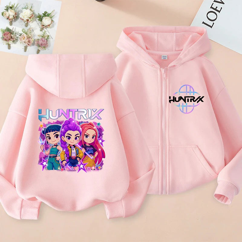 Funny Zip Up Sweatshirts Kpop Demon Hunters Hoodie Children Clothes Kid Girl Boy Sweatshirt Zipper Hoody Baby Casual Top