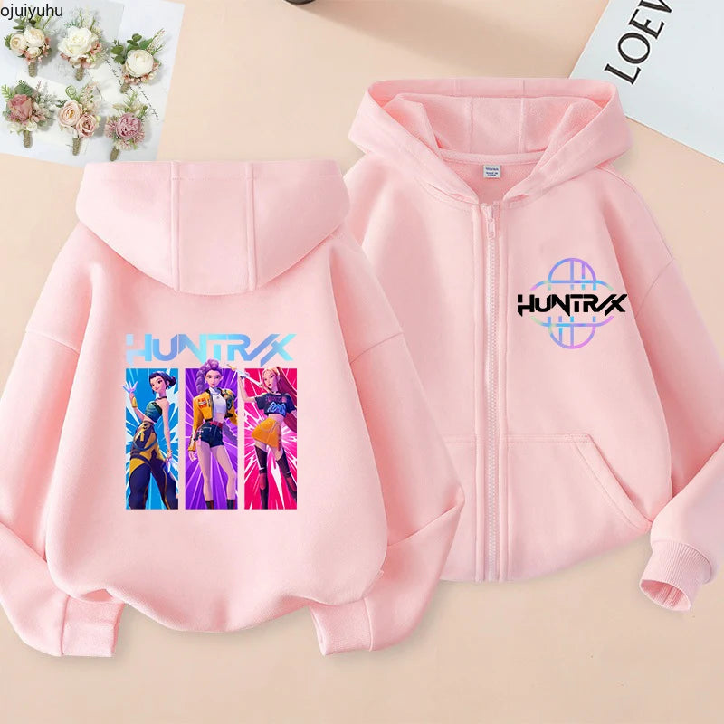 Sweat à capuche zippé manga Huntrix pour enfant