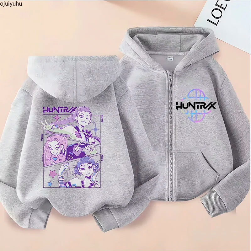 Funny Zip Up Sweatshirts Kpop Demon Hunters Hoodie Children Clothes Kid Girl Boy Sweatshirt Zipper Hoody Baby Casual Top