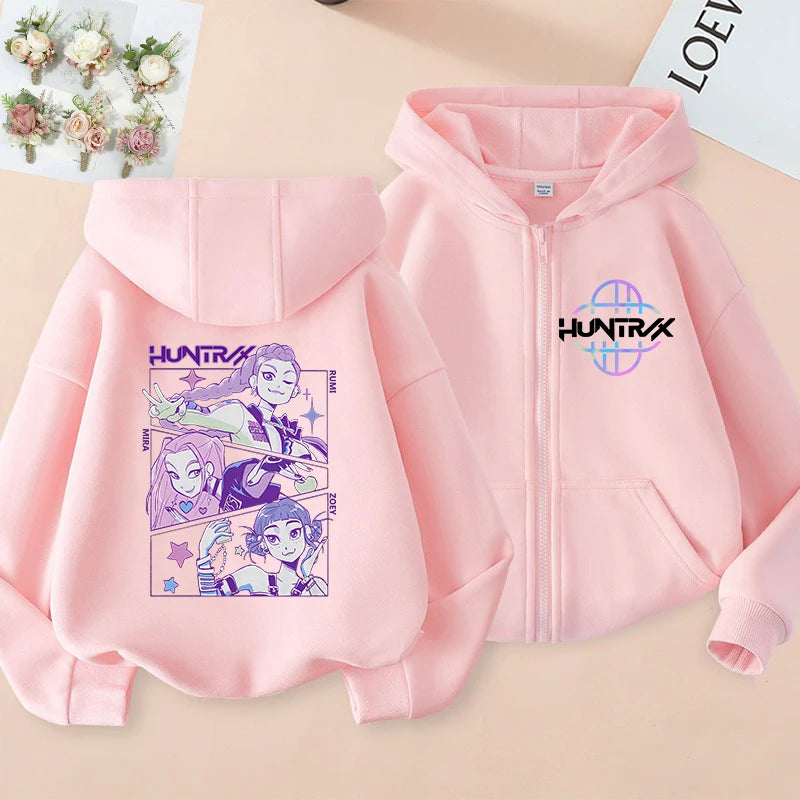 Funny Zip Up Sweatshirts Kpop Demon Hunters Hoodie Children Clothes Kid Girl Boy Sweatshirt Zipper Hoody Baby Casual Top