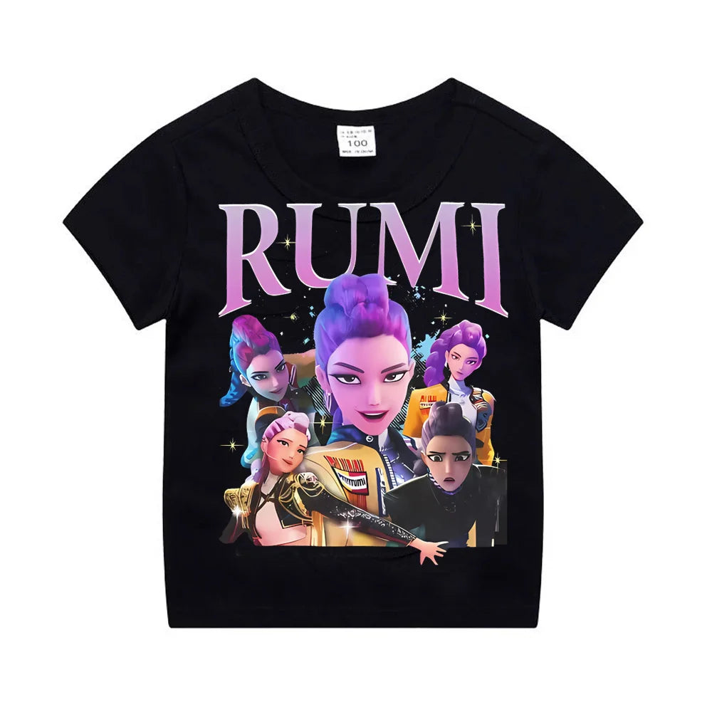 Kpop Demon Hunters Children's Clothing Short Sleeve T-shirt Cute Kpop Demon Hunters Tiger Harajuku Tshirt for Boys Girls