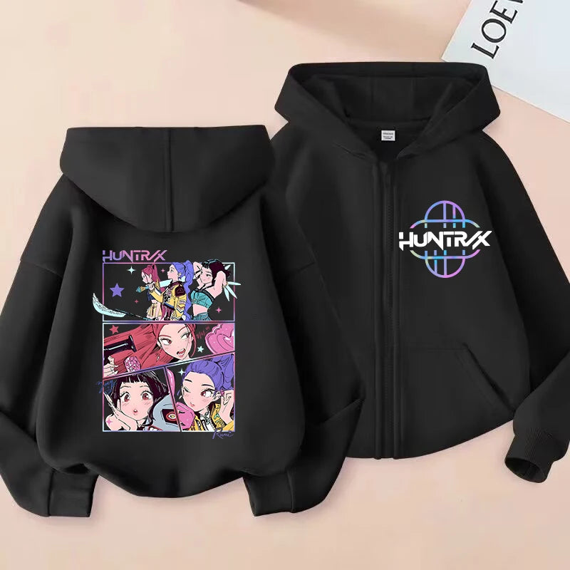 Funny Zip Up Sweatshirts Kpop Demon Hunters Hoodie Children Clothes Kid Girl Boy Sweatshirt Zipper Hoody Baby Casual Top