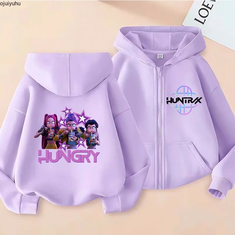 Sweat à capuche zippé manga Huntrix pour enfant