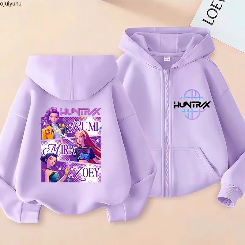 Sweat à capuche zippé manga Huntrix pour enfant