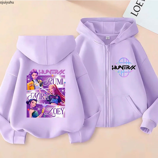 Sweat à capuche zippé manga Huntrix pour enfant