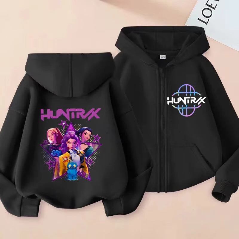 Funny Zip Up Sweatshirts Kpop Demon Hunters Hoodie Children Clothes Kid Girl Boy Sweatshirt Zipper Hoody Baby Casual Top