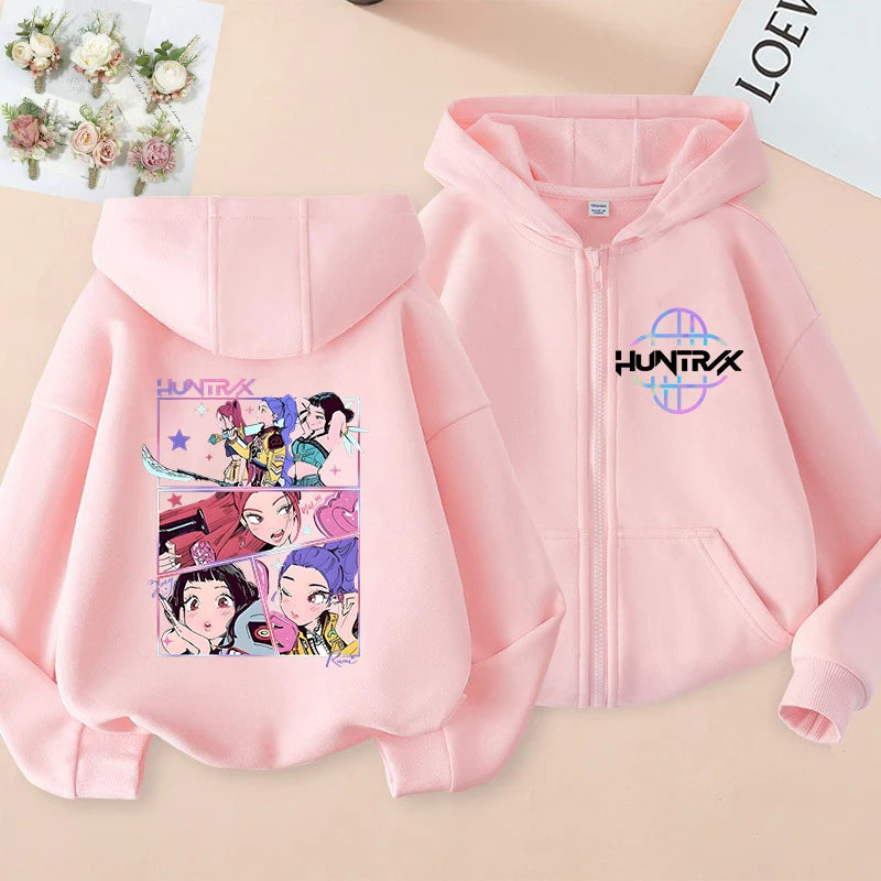 Funny Zip Up Sweatshirts Kpop Demon Hunters Hoodie Children Clothes Kid Girl Boy Sweatshirt Zipper Hoody Baby Casual Top